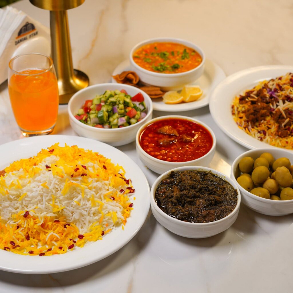 Traditional Arabic breakfast spread with multiple side dishes